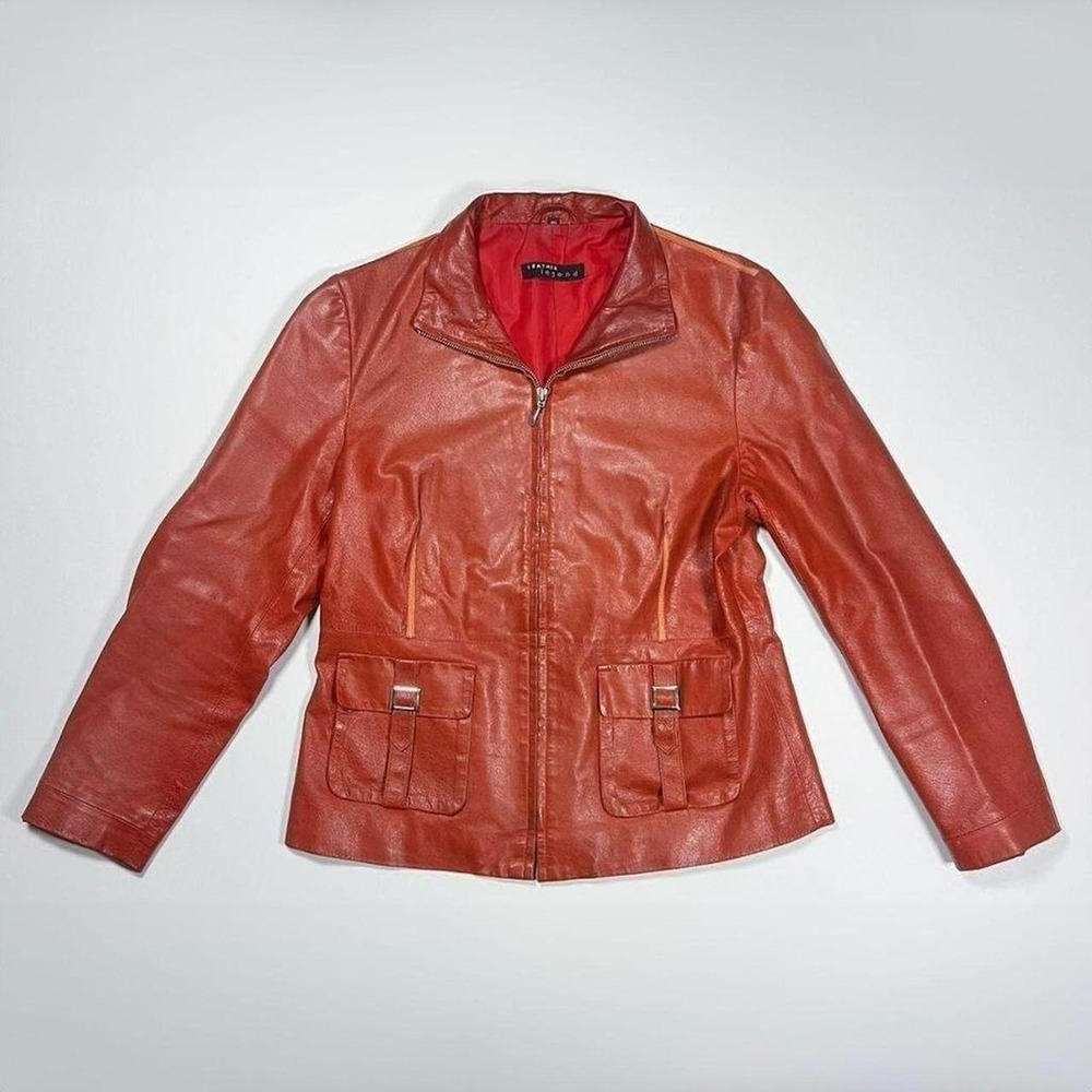 Leather Legend Italian Red Leather Jacket With Pocket Detail and Silver Hardware